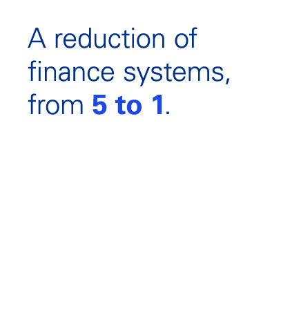 A reduction of finance systems, from 5 to 1.